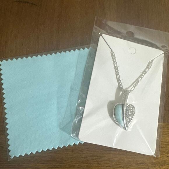 Dune Jewelry-Aquamarine Leaf Necklace - Sterling personalized hand crafted $250 - Picture 7 of 8